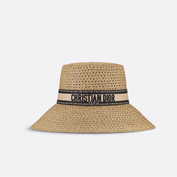 Dior D-Bobby Large Brim Hat Size 56 Straw with Blue and White Embroidered Band - Picture 2 of 7
